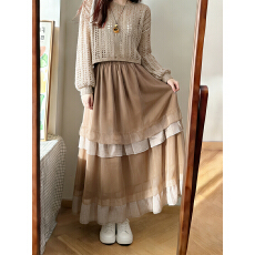 批发法式百搭温柔风欧根纱网纱<b class='q'>半身裙</b>2025春款新款<b class='q'>荷叶边</b>A字长裙长裙