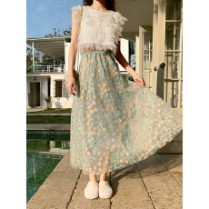 批发实拍法式刺绣网纱半身<b class='q'>裙</b>女2026春季显瘦<b class='q'>高腰</b>A字中长款大<b class='q'>裙</b>摆长<b class='q'>裙</b>