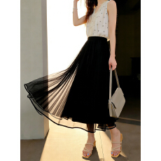 批发实拍春夏季2026新款蓬蓬网纱裙半身裙子<b class='q'>百褶</b>长款长裙松紧腰两面穿