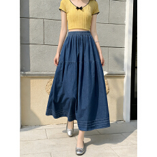 实拍牛仔半身裙女2026夏季高腰显瘦a字大摆伞裙子中长款遮胯梨形