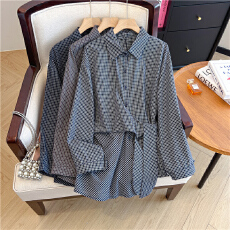 批发2025秋季胖MM不规则单排扣格子百搭衬衫女大码宽松遮肉显瘦上衣