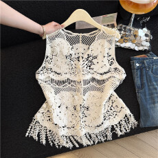 批发2026夏季重工镂空蕾丝钩花<b class='q'>无袖</b>背心流苏女士上衣