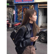 批发短款黑色<b class='q'>皮衣</b>外套女2025年春秋新款酷飒风小个子爆款机车气质复古