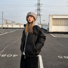 批发韩版卫衣连帽假两件棉服皮衣学生面包服撞色连帽羽绒棉服女外套