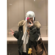 批发美式复古座山雕冬装派克棉服女款2026新款加厚棉袄仿兔毛工装外套