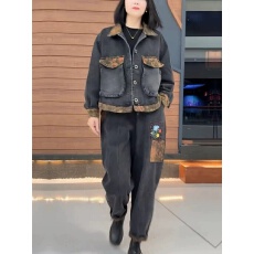 批发欧货大码时尚牛仔两件套<b class='q'>女</b>2026春秋新款炒色洋气刺绣百搭<b class='q'>哈伦裤</b>潮