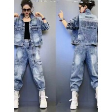 批发休闲运动套<b class='q'>装</b>女春秋新款宽松<b class='q'>显瘦</b>洋气时尚牛仔短外套牛仔<b class='q'>裤</b>两件套