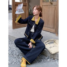 批发复古牛仔阔腿裤<b class='q'>套装</b><b class='q'>女</b>春季2026新款一整套穿搭显瘦又酷又飒两件套