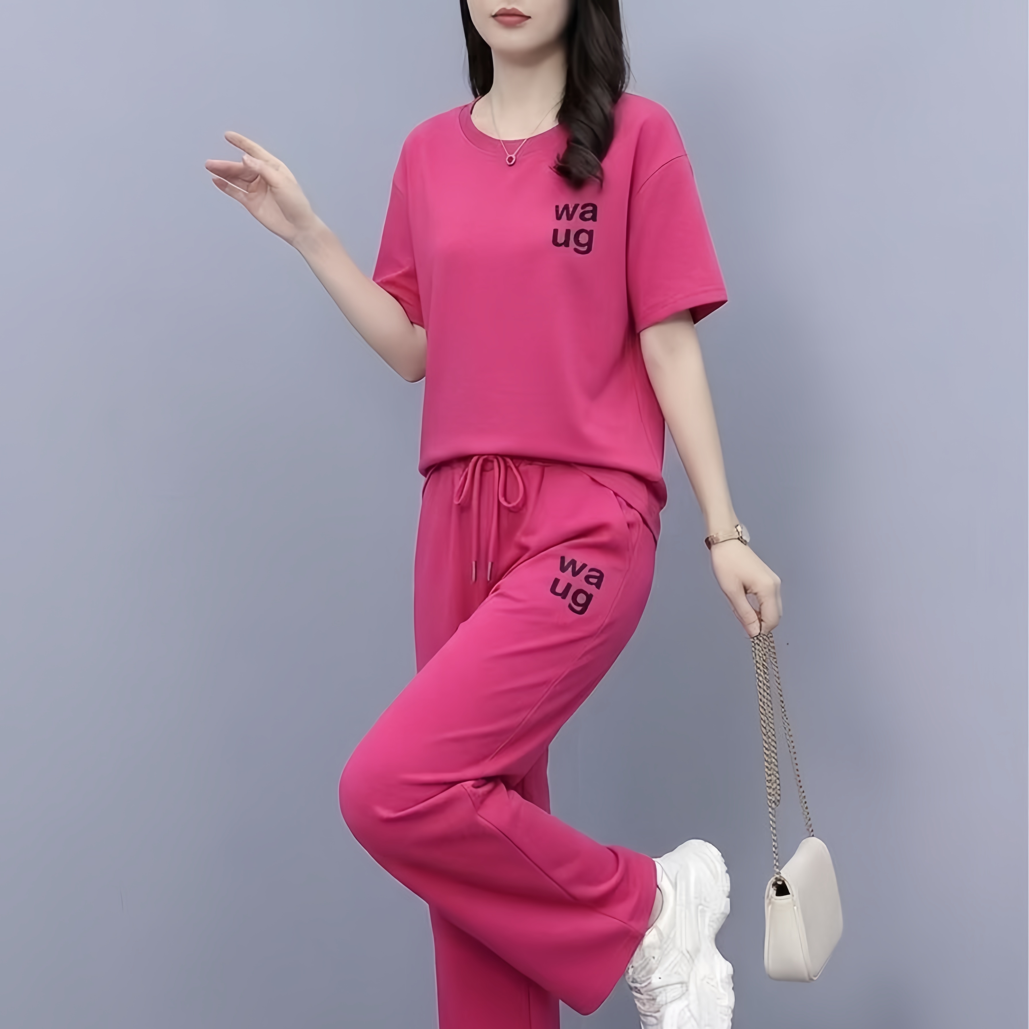 RY3790# 实拍时尚休闲简约大气显白树莓色超柔休闲套装