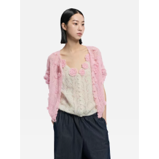 批发镂空翻花马海毛针织开衫26年早春新品圆领手钩花装饰女上衣