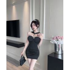 批发实拍性感镂空<b class='q'>牛奶</b><b class='q'>丝</b>抹胸挂脖短款打底<b class='q'>连衣裙</b>