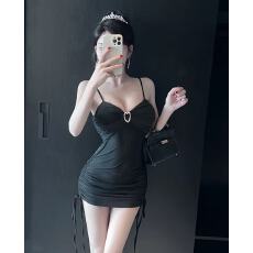 批发实拍性感镂空<b class='q'>牛奶</b><b class='q'>丝</b>绑带抽绳短款打底<b class='q'>连衣裙</b>