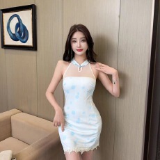 批发实拍性感绣花网纱拼接露肩<b class='q'>连衣裙</b>