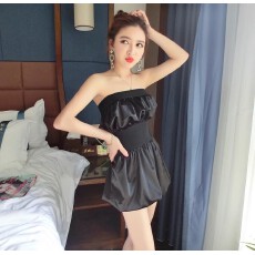 批发实拍性感高端大气仿<b class='q'>真丝</b>缎面裹胸连衣<b class='q'>裙</b>