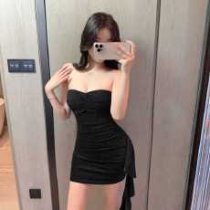 批发实拍低胸短款紧身<b class='q'>抹胸</b>包臀打底流苏拼接<b class='q'>连衣裙</b>