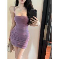 批发实拍性感网纱包臀简约大底吊带连衣裙