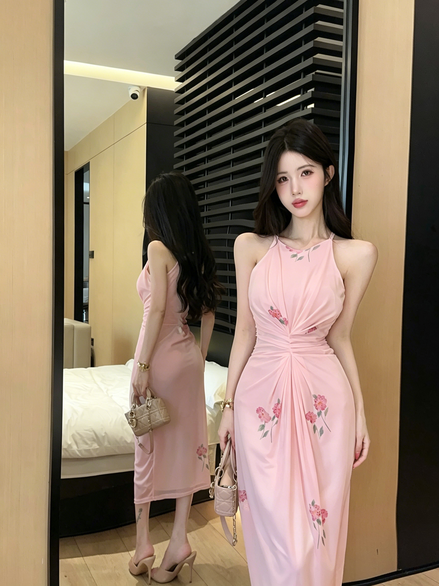 실사 섹시함 망사 프린트 롱 코트 드레스 복장