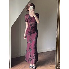 批发实拍性感复古长款连衣裙