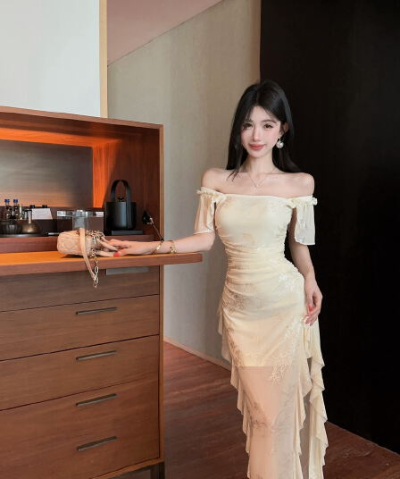 실사 레이스 롱 코트 반팔 드레스 복장