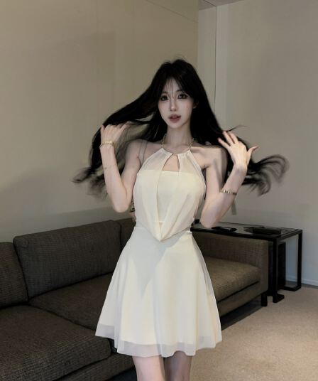 실사 쇼트 스타일 망사 큰 진자 드레스