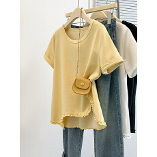 批发<b class='q'>实拍</b>2026夏装新款胖mm<b class='q'>大码</b>女设计感不规则木耳花边短袖T恤