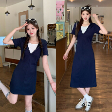 批发实拍2026夏装新款胖mm<b class='q'>大码</b>女<b class='q'>时尚</b>休闲撞色连帽修身显瘦连衣裙