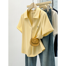 批发实拍2026夏<b class='q'>装</b>新款胖mm大码女设计感半开领刺绣字母短袖T恤