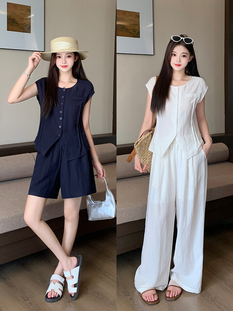 MY11373# 5夏装新款胖mm大码女休闲天丝短袖显瘦长短阔腿裤套装女裝...