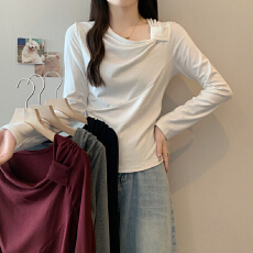 批发现货实拍2025<b class='q'>秋</b>装新款胖mm大码女高级感斜领内搭打底衫长袖上衣