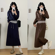 批发实拍2026春装新款胖mm大码女休闲<b class='q'>条纹</b>背心长袖上衣半身裙套装