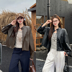 批发实拍2026<b class='q'>春</b>装新款胖mm大码女时尚甜辣条纹背心皮衣外套两件套