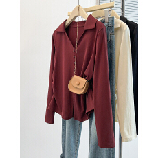 批发实拍2026春装新款胖mm大码女时尚休闲v领开叉显瘦长袖上衣