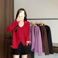 批发实拍2026<b class='q'>春</b>装新款胖mm大码女时尚纯欲风挂脖v领背心开衫外套套装