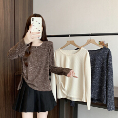 批发实拍2026秋装新款胖mm大码女韩系圆领宽松显瘦不规则针织上衣