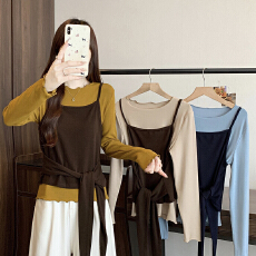 批发实拍2026春装新款胖mm<b class='q'>大码</b>女休闲针织吊带背心木耳边长袖上衣套装