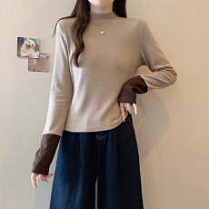 批发实拍2026春装新款胖mm大码女加厚保暖拼接半高领内搭打底衫