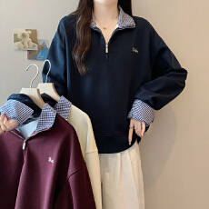批发实拍2025秋装新款胖mm大码女休闲百搭减龄刺绣拼接条纹卫衣上衣