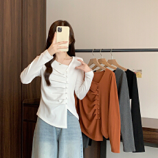 批发<b class='q'>实拍</b>2026春装新款胖mm<b class='q'>大码</b>女时尚设计感斜领不规则显瘦长袖上衣