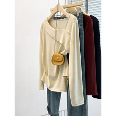 批发实拍2026<b class='q'>春</b>装新款胖mm大码女时尚设计感斜领不规则修身长袖体恤