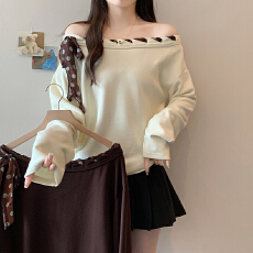 批发实拍2026<b class='q'>春</b>装新款胖mm大码女甜美复古露肩绑带设计感长袖上衣