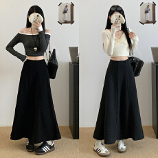 批发实拍2025秋冬新款胖mm大码女高级感气质遮胯显瘦中长款毛呢半身裙