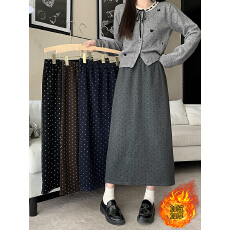 批发实拍2025<b class='q'>秋</b>冬新款胖mm大码女时尚设计感波点加绒加厚中长款半身裙