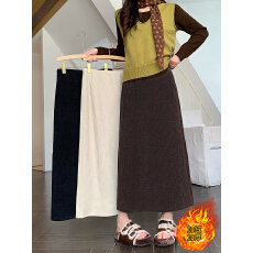 批发实拍2025<b class='q'>秋</b>冬新款胖mm大码女休闲百搭纯色加绒加厚灯芯绒半身裙