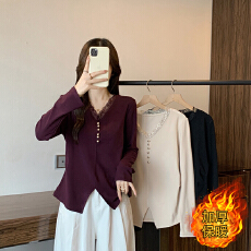 批发实拍2026春装新款胖mm<b class='q'>大码</b>女纯欲蕾丝花边加厚磨毛内搭长袖上衣