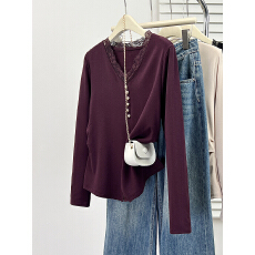 批发实拍2025<b class='q'>冬</b>装新款胖mm大码女纯欲蕾丝花边加厚磨毛内搭长袖上衣