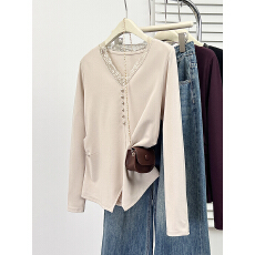 批发实拍2025<b class='q'>冬</b>装新款胖mm大码女纯欲蕾丝花边加厚磨毛内搭长袖上衣