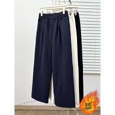 批发实拍2025<b class='q'>冬</b>装新款胖mm大码女百搭加绒加厚保暖抽绳长裤阔腿裤