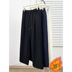 批发实拍2025<b class='q'>冬</b>装新款胖mm大码女百搭加绒加厚保暖抽绳长裤阔腿裤