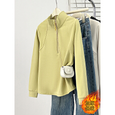 批发实拍2025<b class='q'>冬</b>装新款胖mm大码女休闲加厚保暖半开领正肩内搭长袖上衣