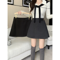 批发实拍2026春装新款胖mm<b class='q'>大码</b>女高腰显瘦遮肉a字半身裙毛呢短裙